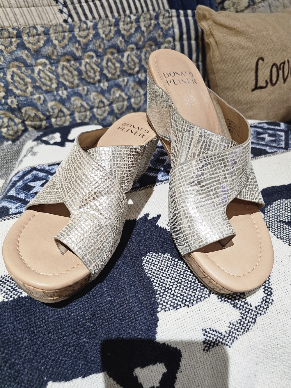 Donald J. Pliner Gold Metallic Crisscross Wedge Sandals